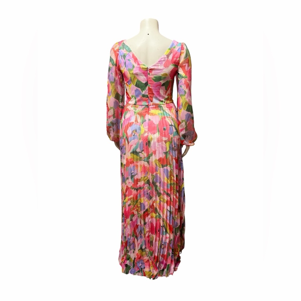 NWT Betsy & Adam Size 8 Floral Long Sleeve Cold Shoulder Pleated Gown Formal - Picture 4 of 12